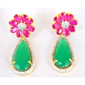Emerald Ruby Dangler Drop Earrings